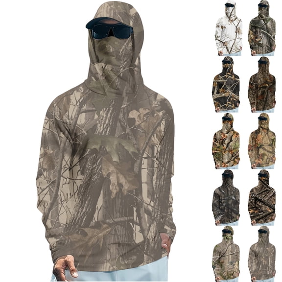 Men's Breathable UPF 50 Sun Protection Outdoor Hoodie with Convertible Facemask & Thumbholes S Dark Gray