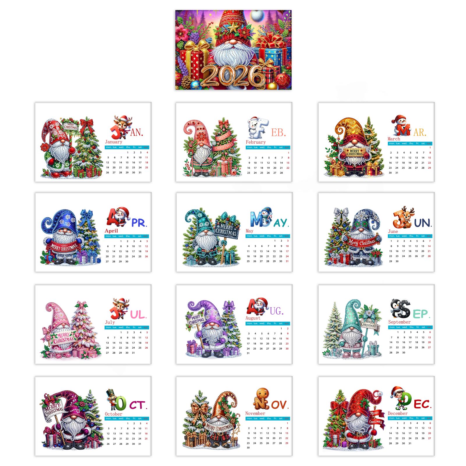 FLOPESN 2026 DIY Diamond Art Painting Desk Calendar,Thick Paper Monthly Flip Tabletop Calendar with To Do List for Home Office Planning-Goblin