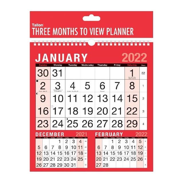 Tallon - Calendario de Pared Diseño 2022 - Pack de 12 (Rojo, Negro, Blanco)