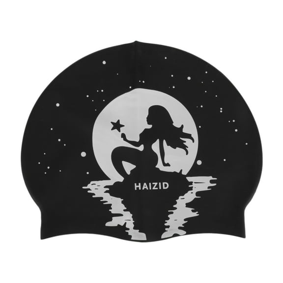Unique Bargains 1 Pc Waterproof Moon Mermaid Pattern Swim Cap Black White