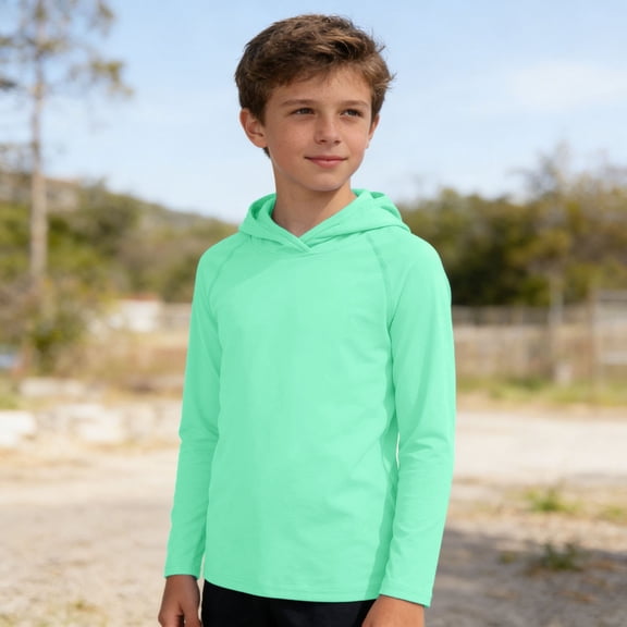 SOFTCCLO Boys T-shirts Long Sleeve Hooded Solid Color Tops Sun Protection Summer Fall Sport Casual Kids T Shirts Size 12