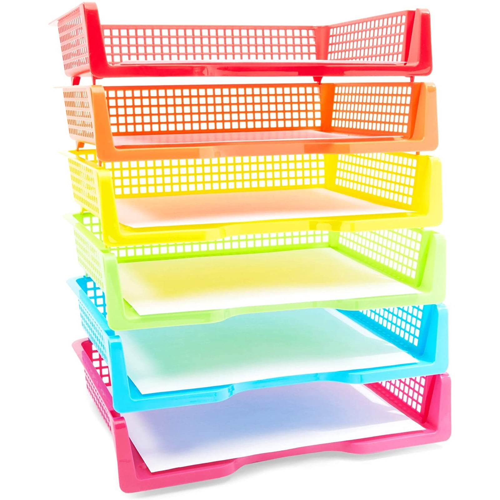 6 Pack Stackable Letter Tray Desk Office File Document Paper Holder ...