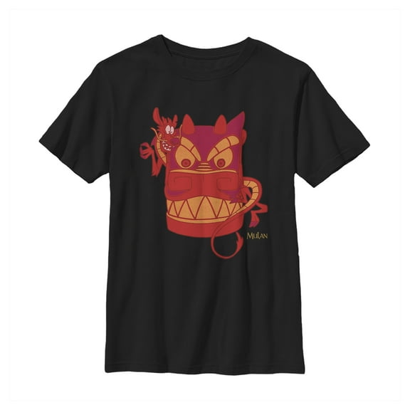 Boy's Mulan Mushu Dragon Mask  Graphic Tee Black X Small
