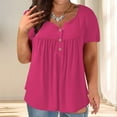 thumbnail image 2 of Olyvenn Plus Size Summer Tops for Women 2025 V-Neck Tunic Tops Short Sleeve Blouses Casual Basics Solid Henley Shirts Hot Pink XXXL, 2 of 7