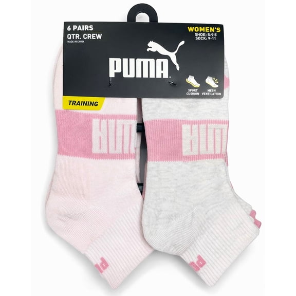 PUMA SOCKS WOMEN'S - QUARTER 253 - EDGE PINK PINK - SHOE SZ 5-9.5 - PACK 6