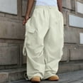 thumbnail image 5 of Men's Wide-Leg Cargo Pants - Drawstring Waist & Adjustable Straps for Streetwear & Casual Outfits Beige 2XL, 5 of 5