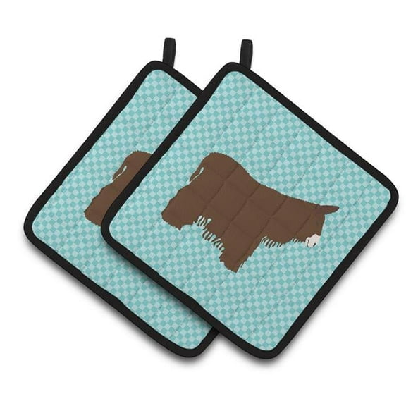 Caroline's Treasures Poitou Poiteuin Donkey Blue Check Pair of Pot Holders