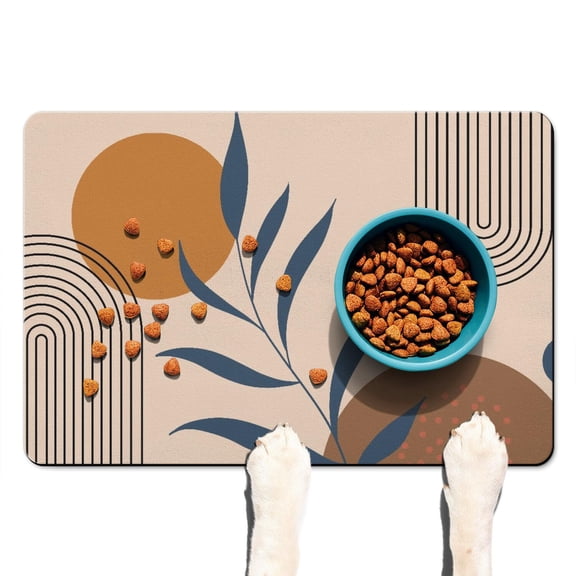 Boho Retro Floral Pet Feeding Mat-Absorbent Pet Placemat for Food and Water Bowl, with Waterproof Rubber Backing, Quick Dry Water Dispenser Mat for Dog and Cat (16"x24")