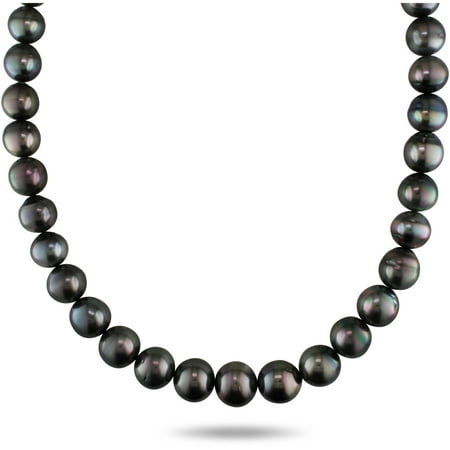 11-14.5mm Black Round Tahitian Pearl and Diamond-Accent 14kt White Gold Graduated Strand Necklace, 18