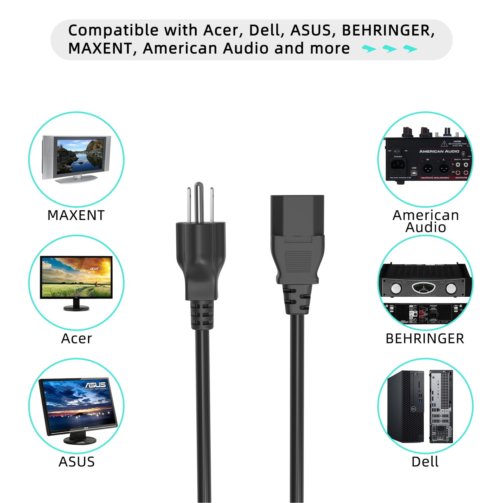FASPKOW 6ft UL AC in Power Cord For BLUETTI AC70 768Wh AC70P 864Wh 1000W Portable Power Station