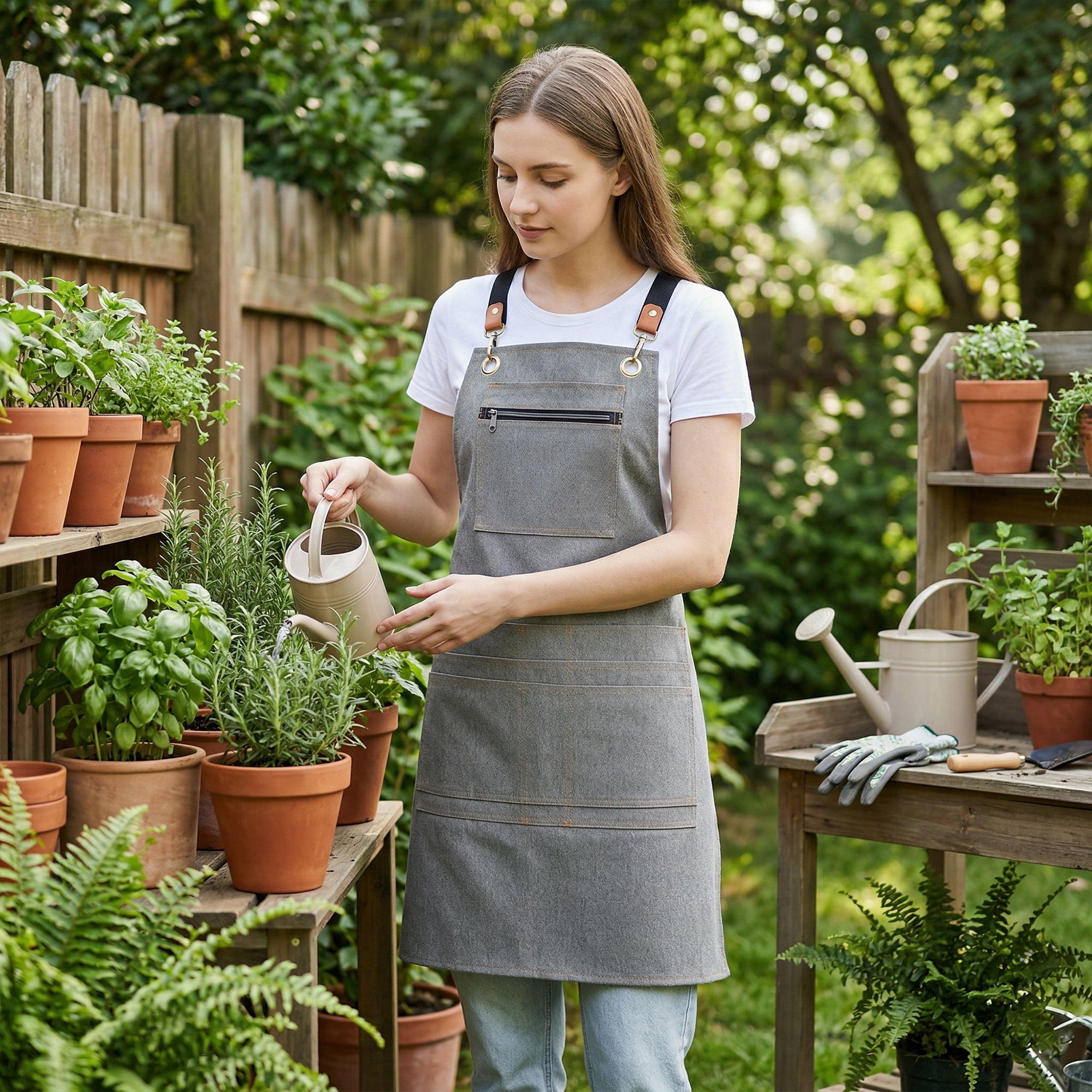 Unique Bargains Aprons with Pockets Adjustable Long Waist Cooking Apron Durable Gray