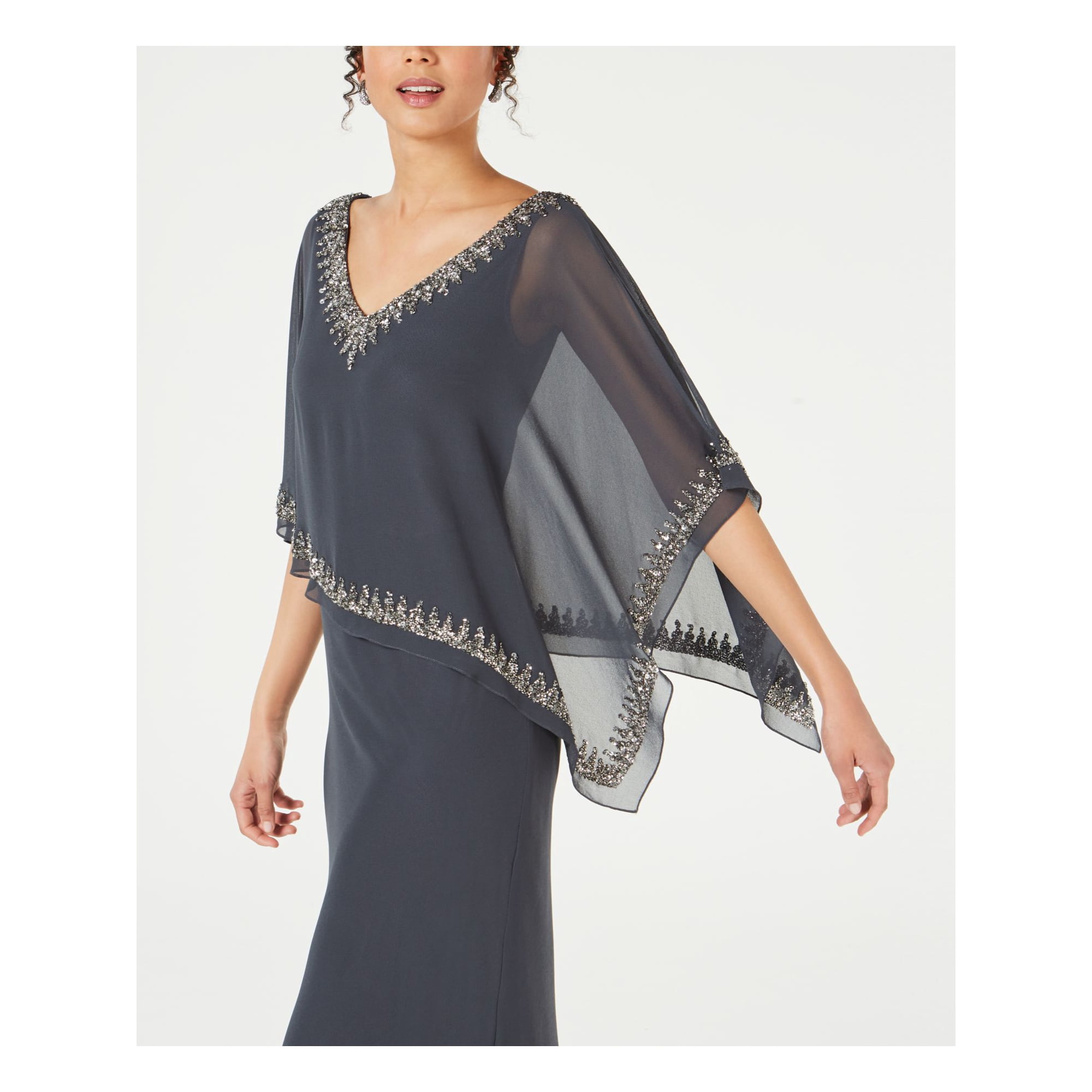 J Kara Jkara Womens Embellished Gown Dress Grey 6 Other