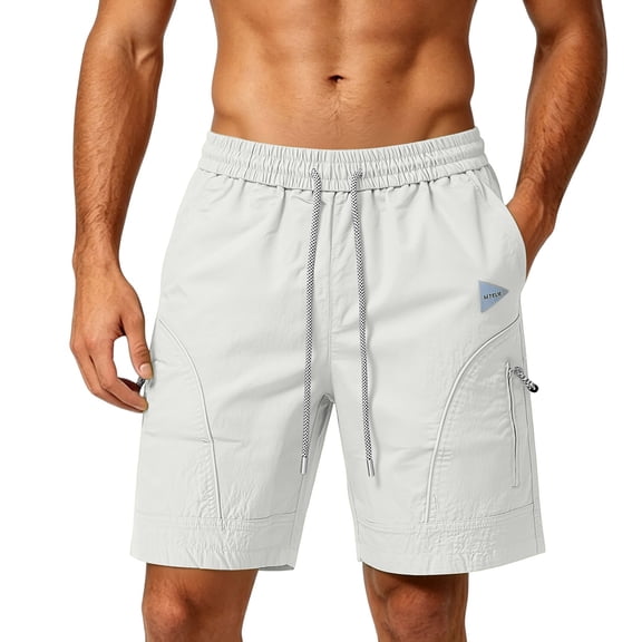 Men's Quick Dry 7-Inch Beach Shorts, Elastic Waist Drawstring Solid Color Swim Trunks with Zipper Pockets, Lightweight Breathable Summer Thin Shorts for Men White