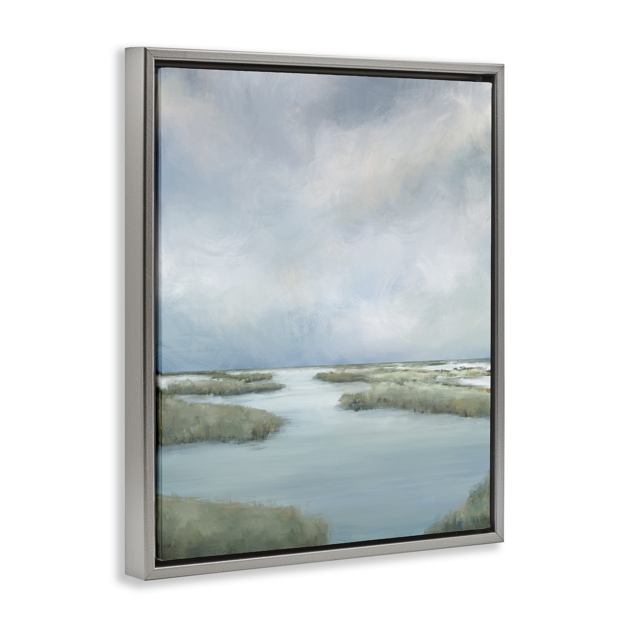 Hazy Marsh Land View Gray Framed Floater Canvas Wall Art, design by Leah Noel Art