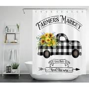 HVEST Farmhouse Shower Curtain Black and White Plaid Truck Pulling Vintage Sunflower Country Style Bathroom Curtain Sets with Hooks, 60x72 Inch Polyester Fabric Bathroom Decor
