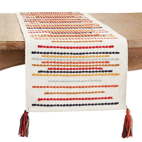 Fennco Styles Colorful Chunky Striped Tassel Cotton Table Runner 16"W x 72"L - Multicolored Line Table Cover for Home Décor, Dining Table, Banquet, Family Gathering, Everyday Use and Special Occasion