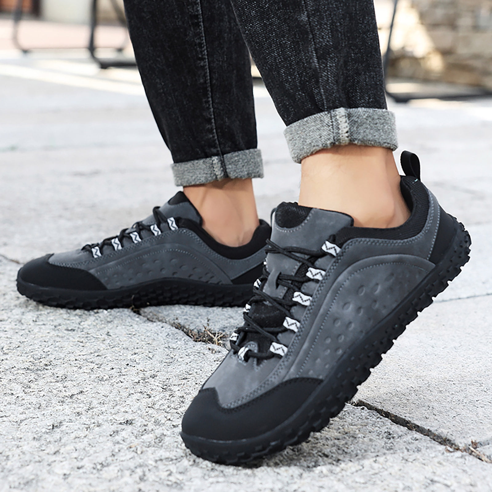 Rokment Womens Mens Barefoot Hiking Shoes 2026 Spring Fall Fashion Casual Color Block Outdoor Sports Trekking Flat Waterproof Wide Toe Low Top Construction Walking Sneakers Grey Size 9