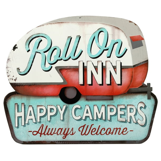Roll On Inn Rustic Embossed Metal Sign