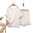 thumbnail image 7 of Asxite Pajamas for Women Set Star Print Crew Neck Short Sleeve Ruffle Top Elastic Waist Shorts Sleepwear, 7 of 7