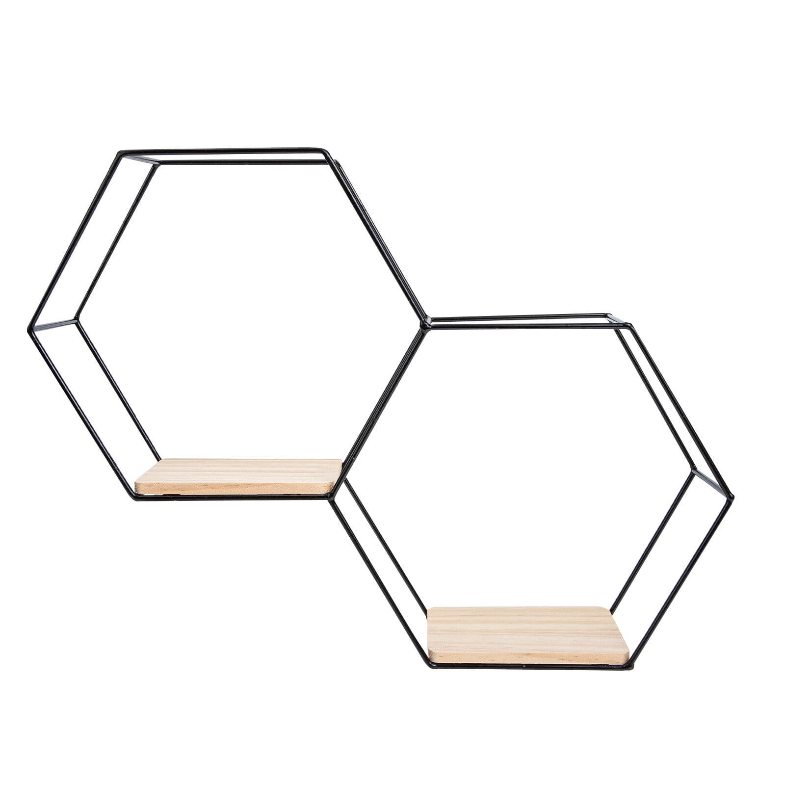 Decorative Wall Hexagon Floating Shelf Metal Wire Black Dual Hexagon