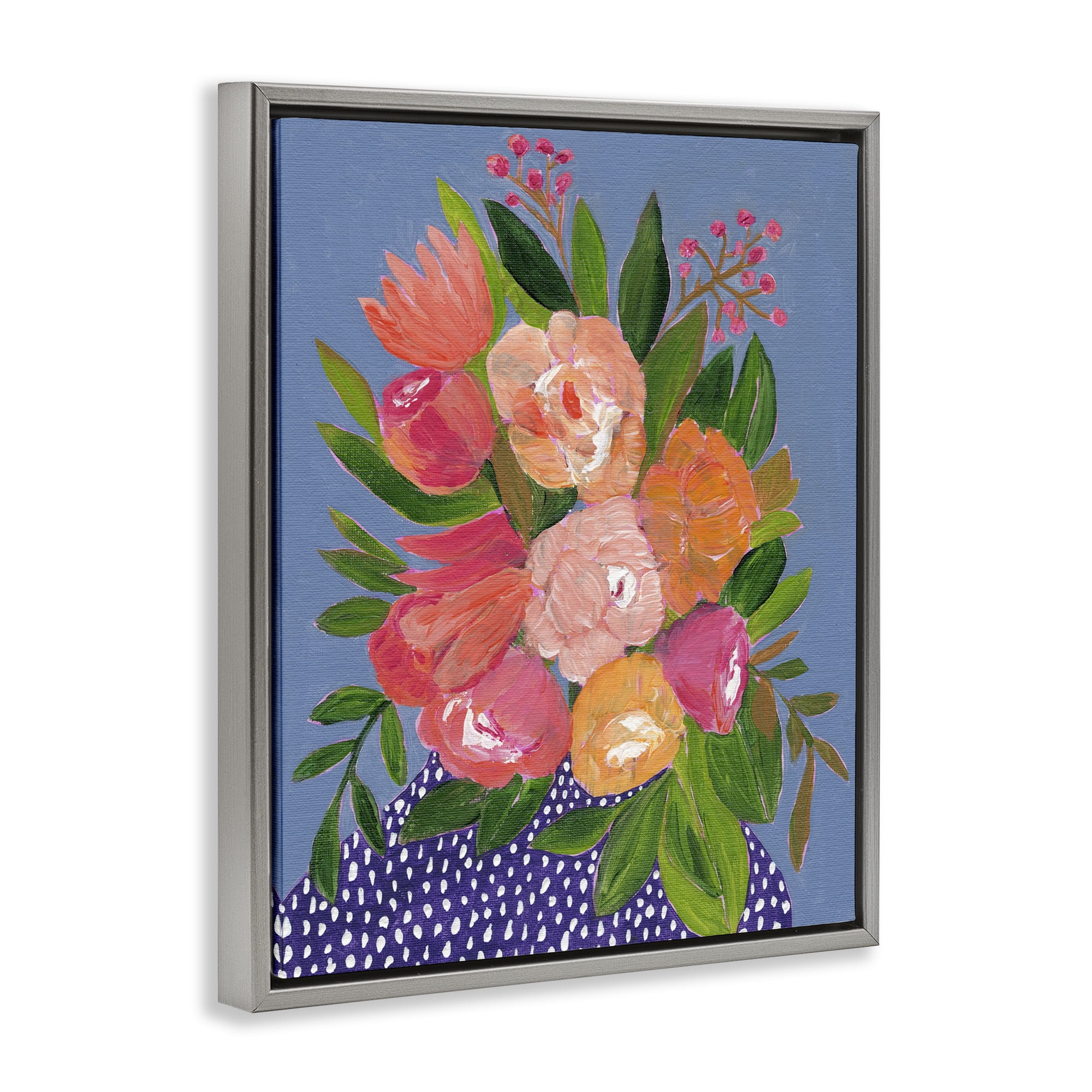 Stupell Industries Modern Speckled Flower Vase Plants & Flowers Painting Gray Floater Framed Canvas Art Print Wall Art, 25 x 31