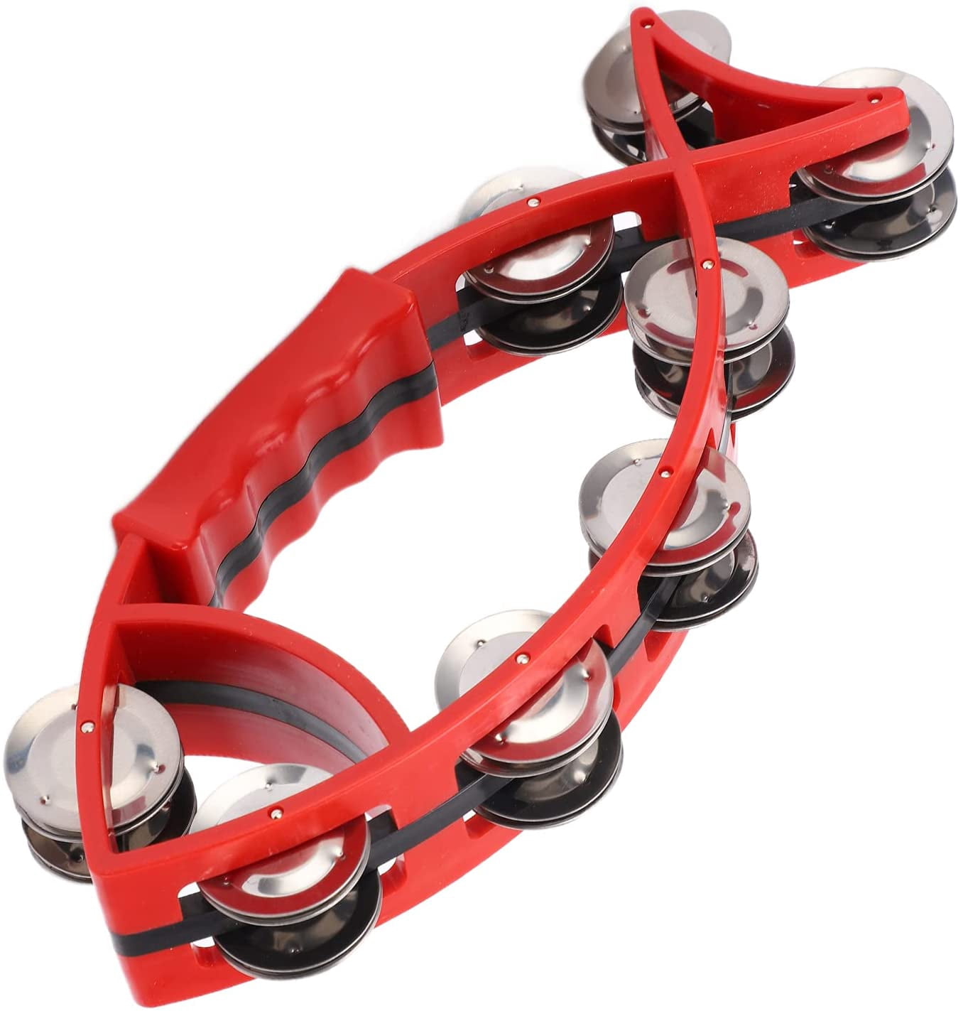 ABPETE Fish Shaped Hand Bell Hand Tambourine Bells Hand Shaking Percussion Musical Rhythm Instruments Smooth Fish Shaped Double Row Tambourines(Red)