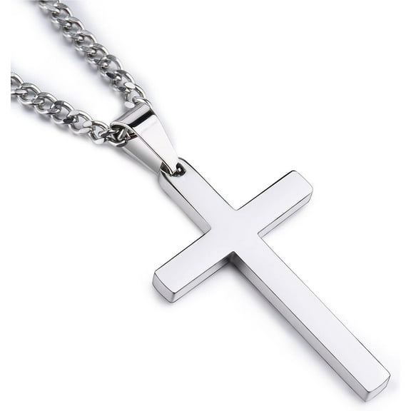 CERSLIMO Cross Necklace For Men Women, 316L Stainless Steel Cross Pendant Necklace With Chain-55 5CM | Silver/Gold/Black Cross Chain Necklaces Easter Gifts For Birthday Christmas Thanksgiving Day