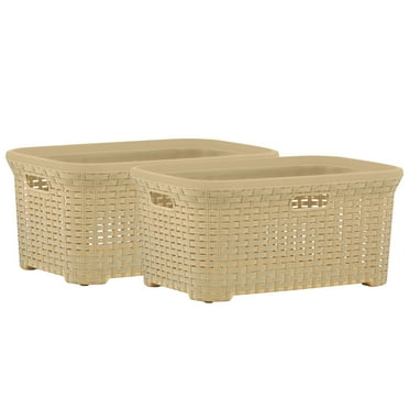 Superio 50L Wicker Laundry Basket with Cut-Out Handles - Beige (2 Pack)