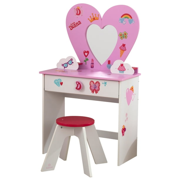 Diana Wood Heart Vanity Toy Set, Disney Princess Dresser Heart Mirror Set