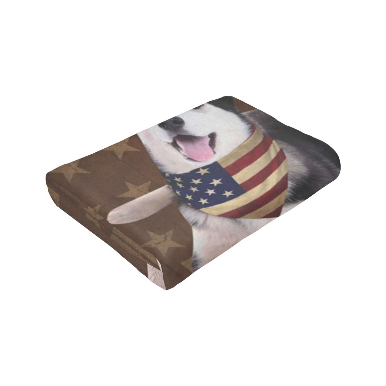 Wijzvio Siberian Husky Dog With Vintage American Flag Throw Blanket Soft Fuzzy Fleece Blanket For Couch Bed Living Room Decoration 60"X50"