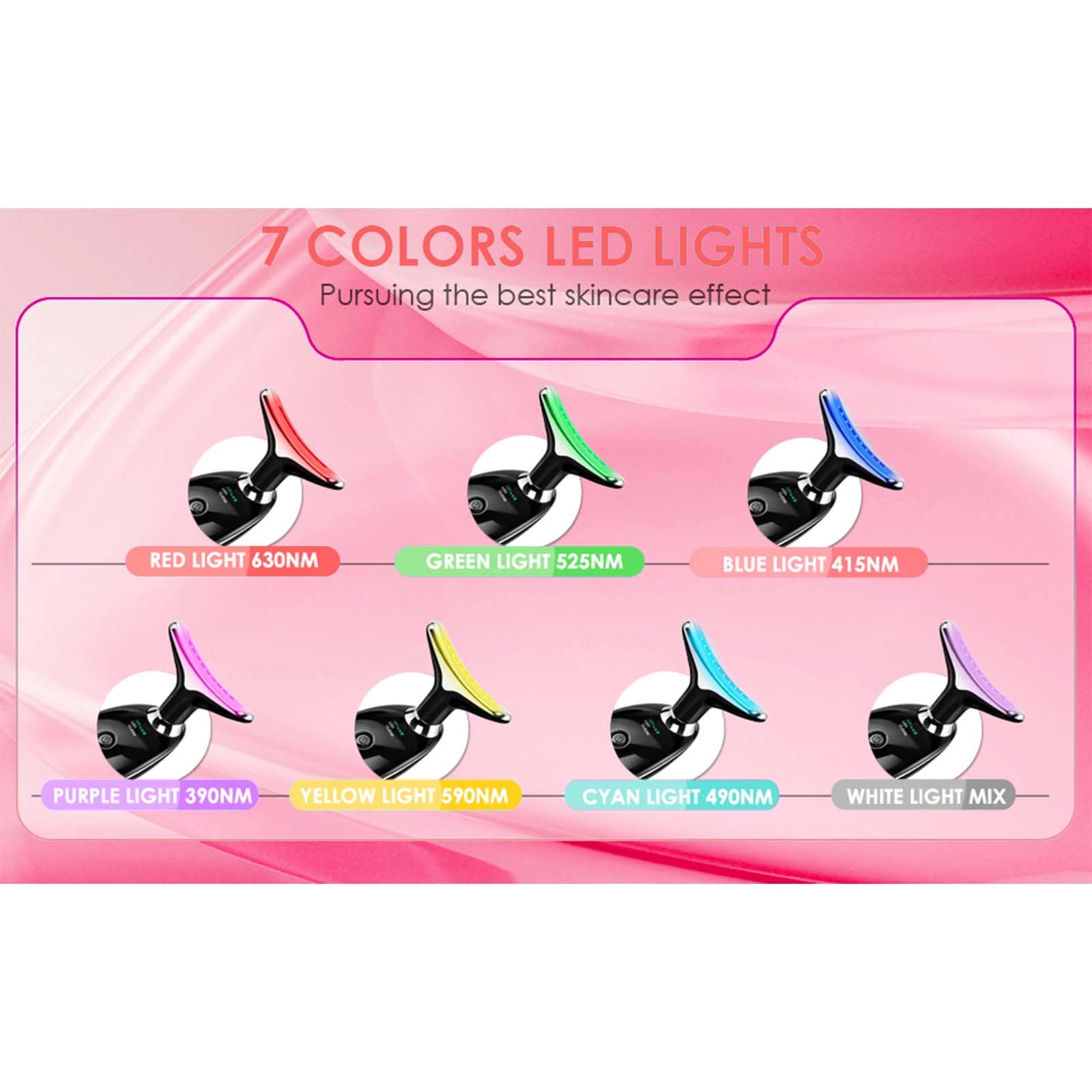 Pink 7 Color Led Facial Massager Wand Red Light Therapy Skin Lifting Device Neck Massager With 3 Speeds Usb Rechargeable 3.5X1.9X4.7 Inch