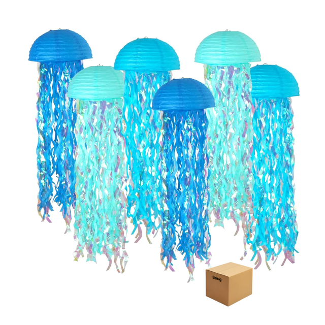 6pcs Fiesta En El Océano Con Farolillos De Papel De Medusas Belug, Azul