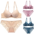thumbnail image 3 of Koszal Two Pieces Sexy Women Floral Lace Underwear Solid Color Push Up Bra Panties Set, 3 of 7