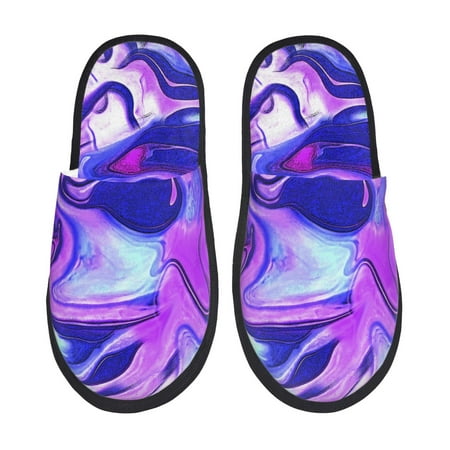 

Fuzoiu Swirl Print Blue Purple1 Print Unisex Furry Slippers Plush Indoor Shoes Trendy House Slippers Anti-Skid EVA Sole House Shoes for Home Office and Travel -Large