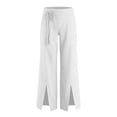 thumbnail image 6 of Bloomae Wide Leg Pants for Women Loose Flowy Palazzo Side Drawstring Pleated Elastic Waist Lounge Trousers Summer Beach Vacation High Slit Hem Pants with Pockets, 6 of 7