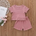 thumbnail image 2 of Fesfesfes Toddler Baby Girls Summer Solid Color Short Sleeve Top + Short+ Headband, 2 of 9