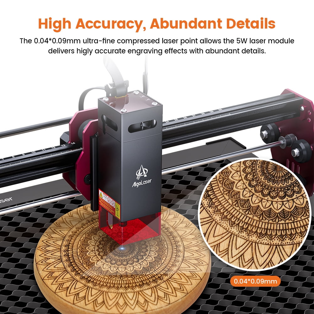 Algo DIY Mini Engraver 5W Output Power, 200mm/s Cutting and Engraving Machine for DIY Wood Metal Glass Leather, WiFi APP Control for Beginners