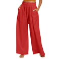 thumbnail image 2 of Baqcunre Wide Leg Pants Woman,Womens Loose High Waisted Pants Drawstring Elastic Waist Straight Leg Trousers,Women'S Pants,Pants For Women,Womens Fashion,Womens Clothes,Red,S, 2 of 5