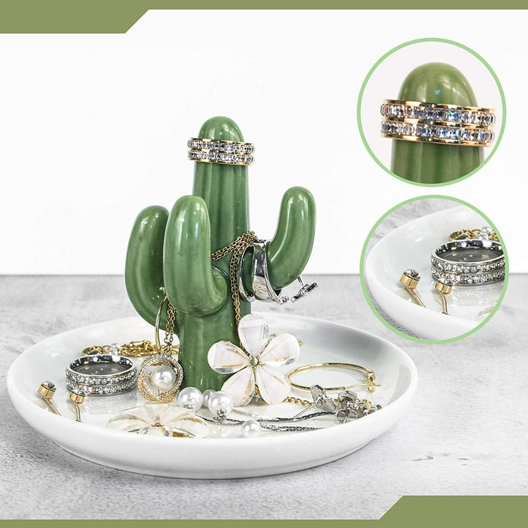 Cactus Ring Holder Ring Dish Ceramic Jewelry Ceramic Organizer Storage  Plate Decorative Trays Bracelets Earrings Trinket Tray Creative Home Decor  Gift for Women Girls 