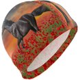 thumbnail image 1 of FYBTO Casquette de Natation Noir Cheval Coquelicot Fleurs Unisexe Adulte FYBTO Polyester, 1 of 4