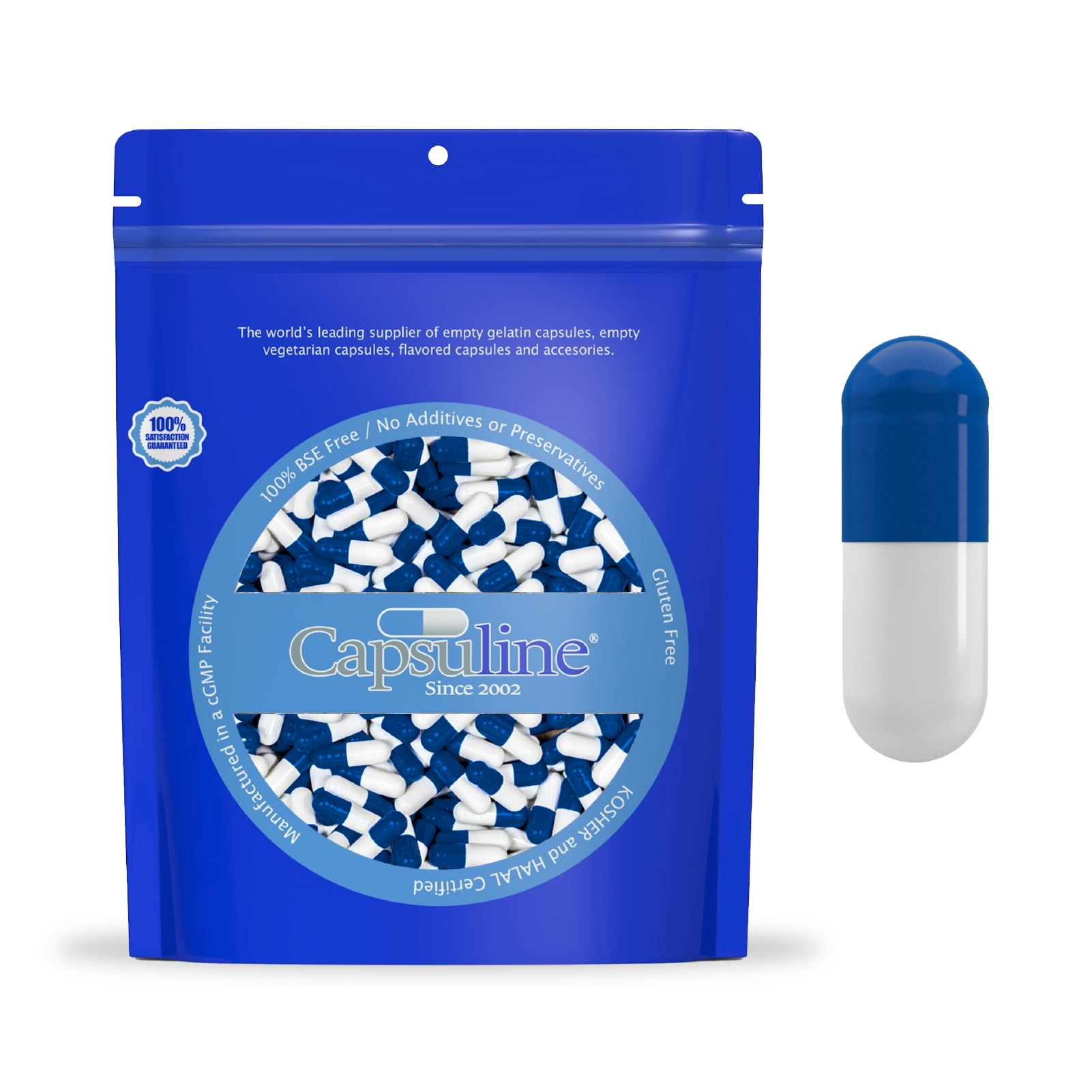 Colored Size 1 Empty Gelatin Capsules by Capsuline - Blue/White 5000 Count - 5000 count