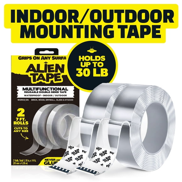 Alien Tape Clear 2 Pack 7Ft Total Waterproof Heavy-Duty Reusable Double-Sided Mounting Tape for Indoor Outdoor Use