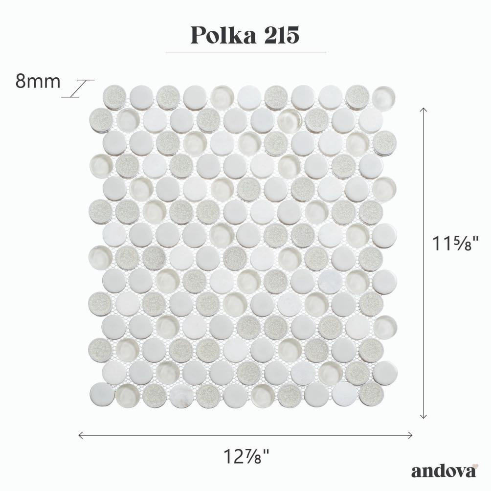 Polka Uno Gray 1-in. Vintage Penny Round Glass, Ceramic & Natural Stone Mosaic Wall and Floor Tile