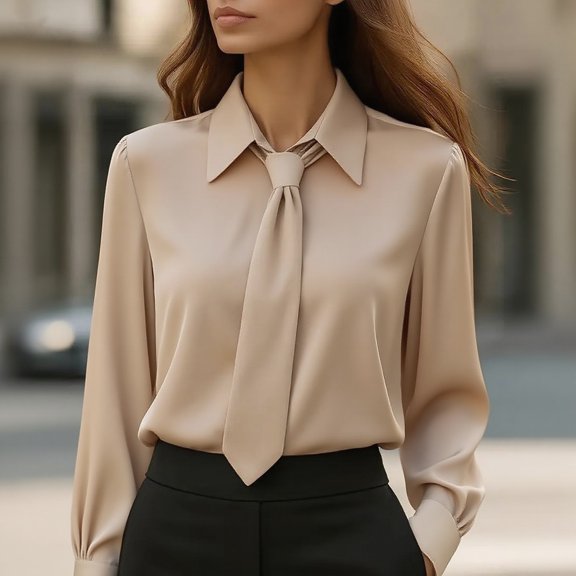 Ynynloco Women's Tie Neck Blouse Long Sleeve Dressy Chiffon Blouse Work Shirt for Office Business Professional Casual Tops