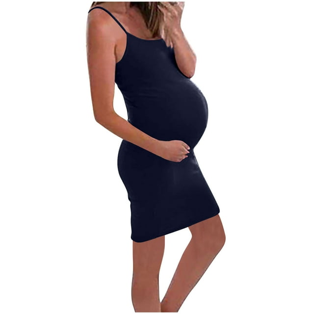 Diufon Robe de Maternité Sans Manches pour Femmes Décontractée à Bretelles Spaghetti Grossesse Moulante Couleur Unie Robe de Nuit