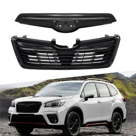 ONEPI Black Front Upper Hood & Front Grille Kit Compatible with Subaru Forester 2019 2020 2021 models, 3 Pcs, No Emblem