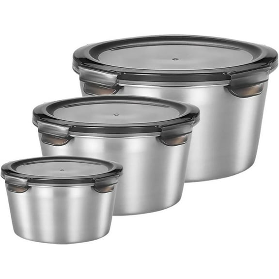 3pcs Preservation Box Container,Reusable Stainless Steel Bowl,Kitchen Storage Containers Set,Stainless Steel Food Storage Containers,Stackable Bento Box