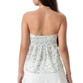 thumbnail image 2 of Gupgi Women Flower Tube Top Strapless Tie Front Smocked Bandeau Tops Off Shoulder Ruffle Vest, 2 of 8