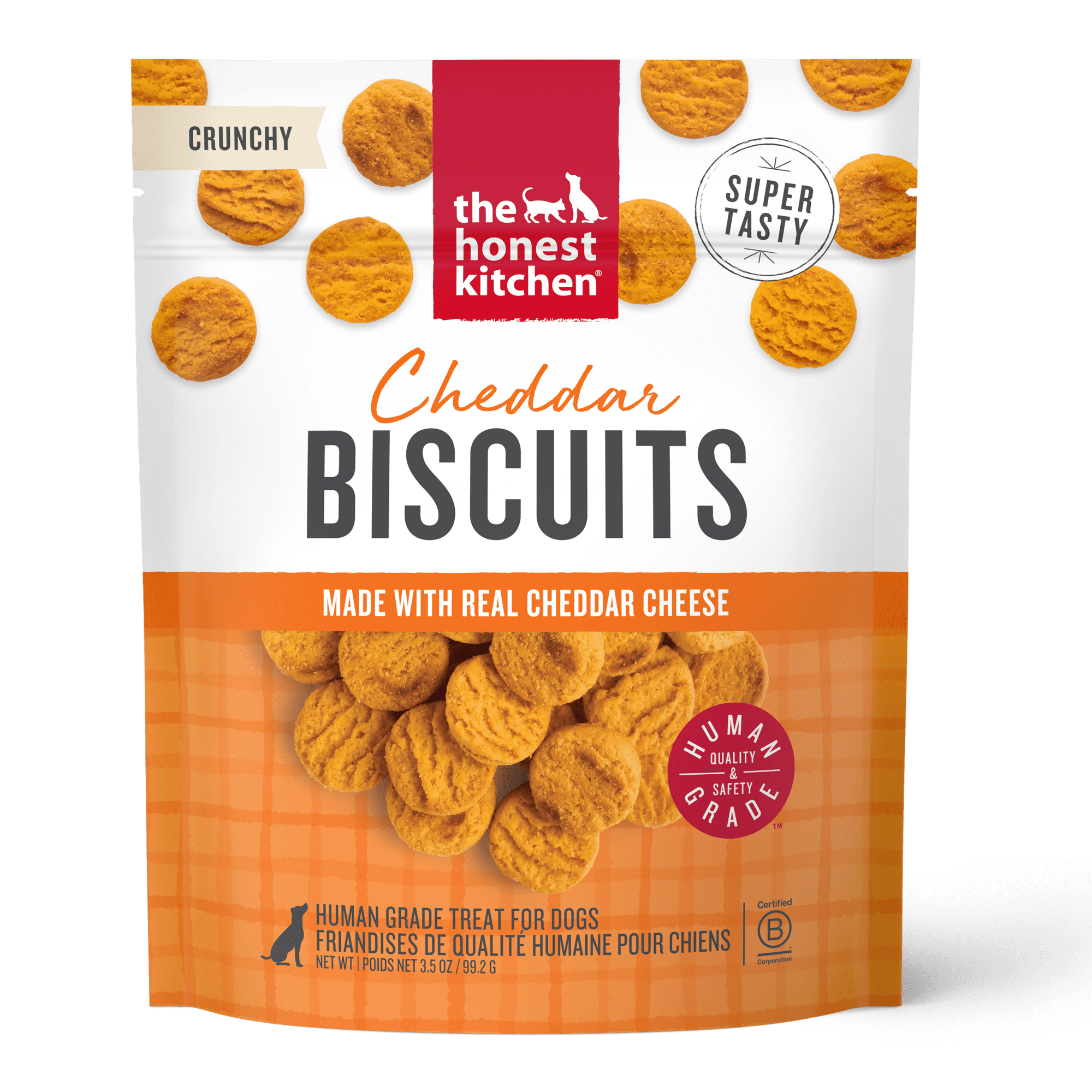 The Honest Kitchen Cheddar Biscuits Dog Treats, Human Grade Crunchy Dog Treats Made with Real Cheese, Savory Training Rewards for Dogs, Made in USA, 3.5 oz Pouch