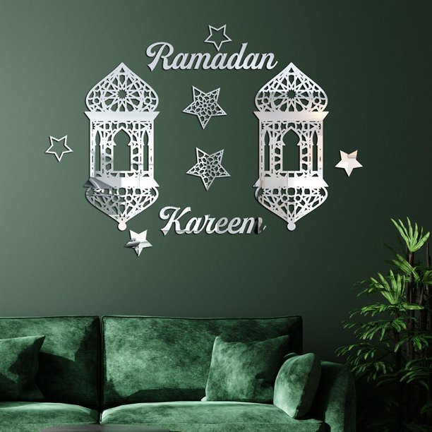 Pegatinas De Pared Eid Mubarak | Decoración Ramadán Para El Hogar Islámica | Vinilos Musulmanes Para Fiestas (Oro, Plata, Negro)